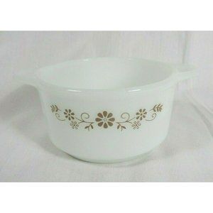 Vintage Dynaware Pyr-O-Rey Brown Daisy Individual Casserole Milk Glass